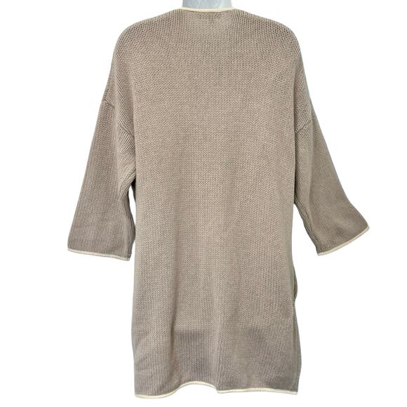 Vince Yak Alpaca Cashmere Gray Beige Chunky Knit Sweater Leather Trim size S - Picture 5 of 11